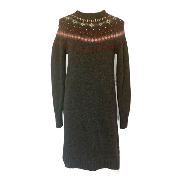 J. CREW Jewel Embellished Fair Isle Crewneck Sweater Dress Gray Women's Small - Picture 1 of 12